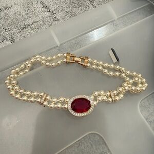 Swarovski Pearl and Red Gemstone Necklace